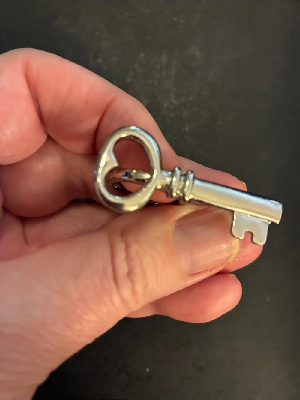Silver Skeleton Key Pendant - Heart Bow NWOT